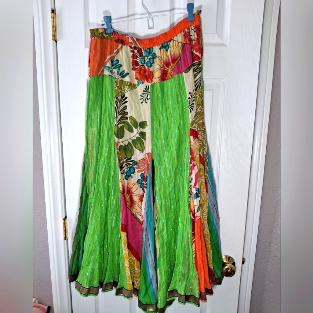 Anü By Naturals ANU Bright Floral Maxi Panels Skirt Fully Lined EUC Fairy Sz S